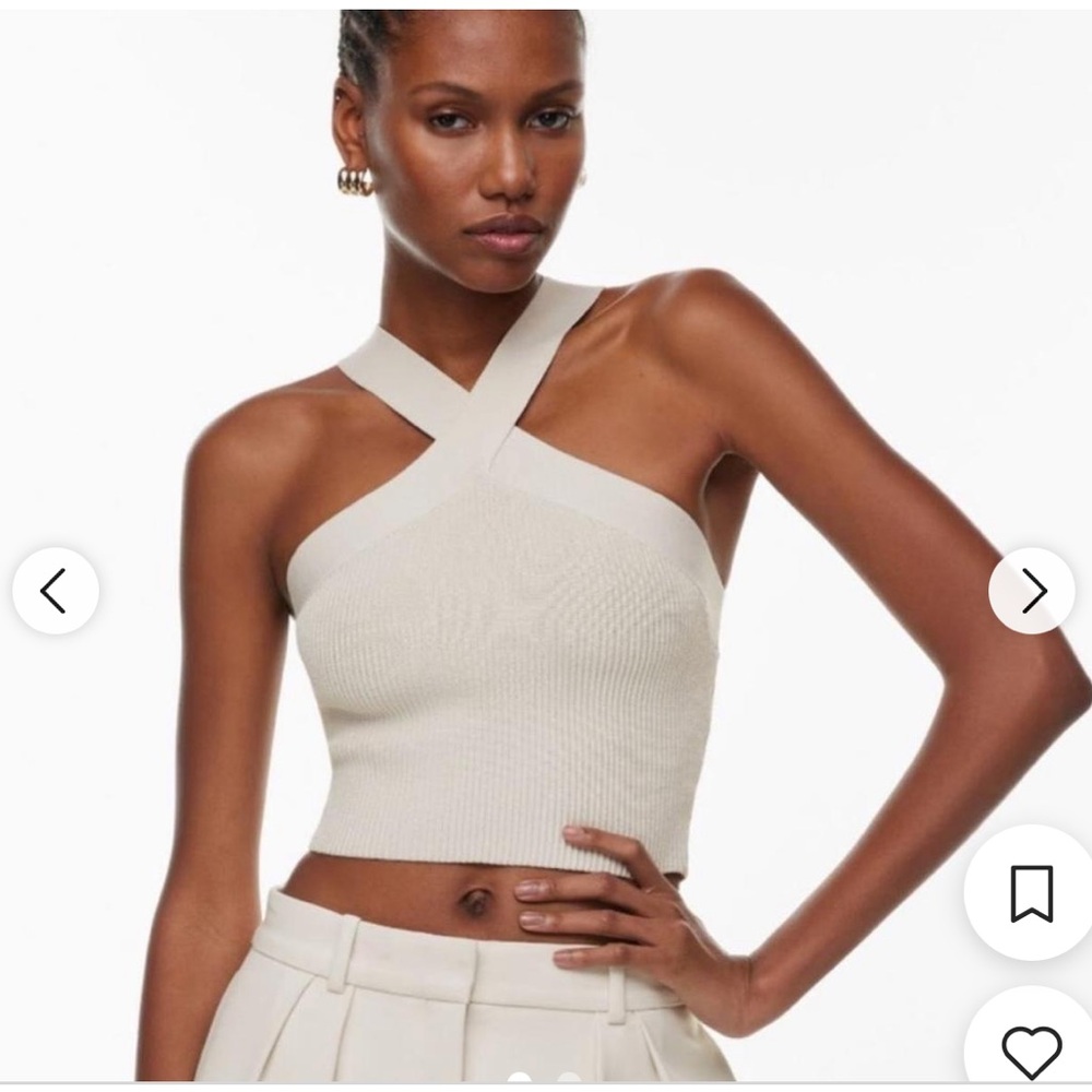 Aritzia Babaton Cream Sculpt Cross Knit Top